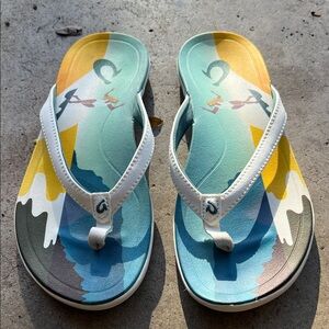OluKai Multicolor Flip Flops with White Straps